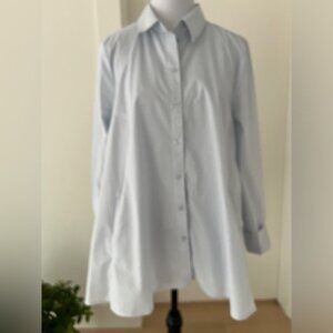 Ellen Tracy A Line Striped Long Sleeve Button Down Shirt Side Pockets Office